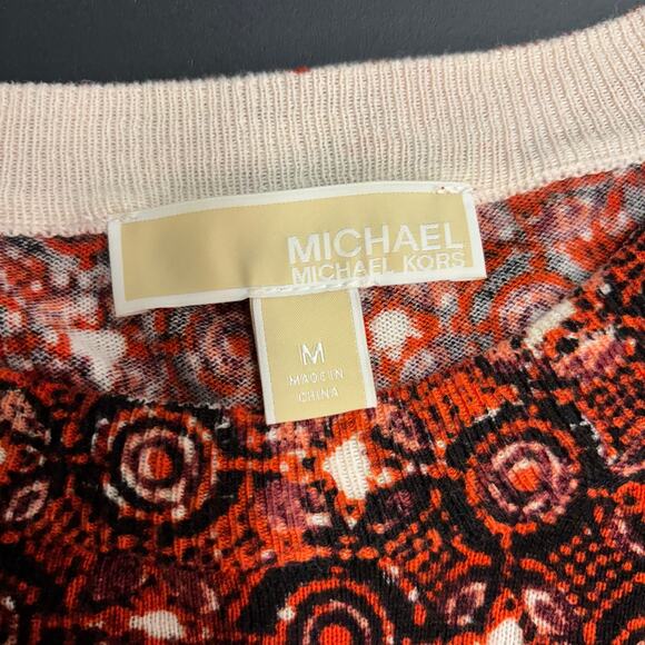 Michael Kors Geometric Print Layered Blouse Sweater Top M Red Orange Mix - Picture 7 of 9